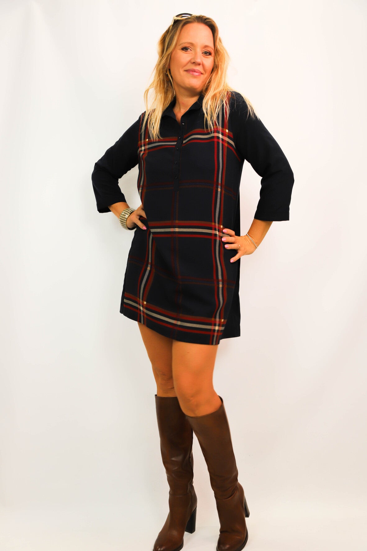 Robe bleue à carreaux Cop Copine Taille XL