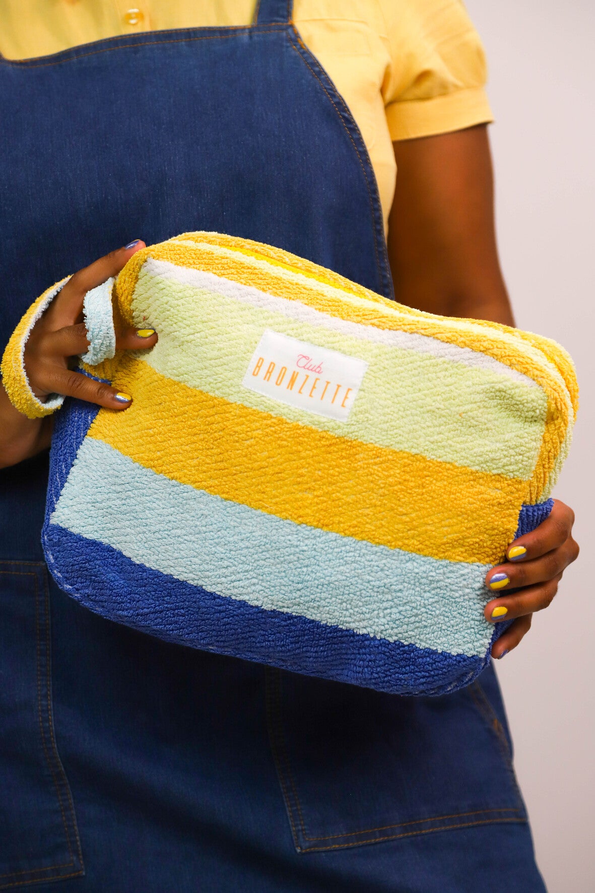 Grande Pochette Club Bronzette, Fringuette La Ligne, Rayée multicolore