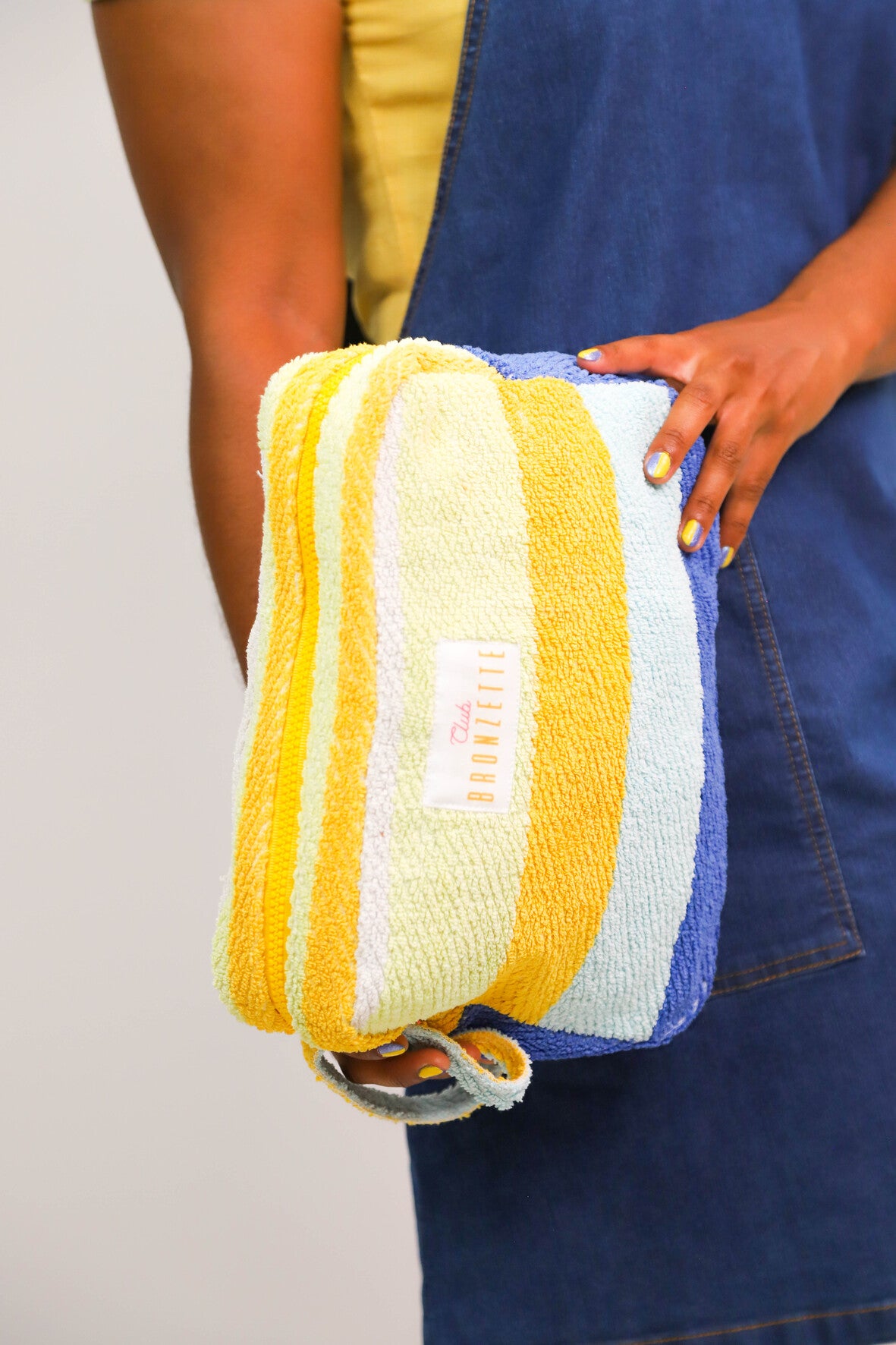 Grande Pochette Club Bronzette, Fringuette La Ligne, Rayée multicolore