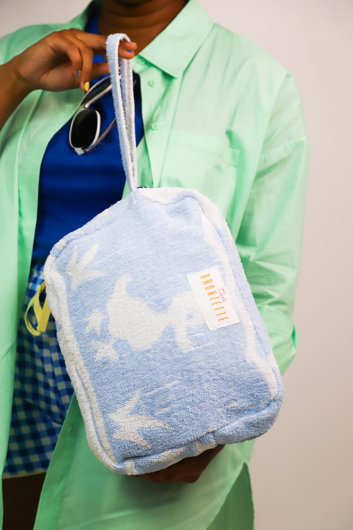 Grande pochette Club Bronzette, Fringuette La Ligne, bleue motif canard