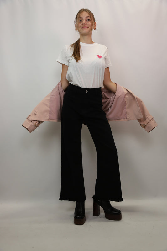Tee shirt blanc imprimé coeur rose Jubylee Tailles S/M et M/L