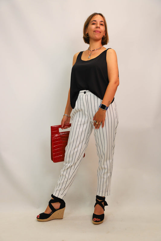 Pantalon rayé blanc et noir Bershka Taille XS