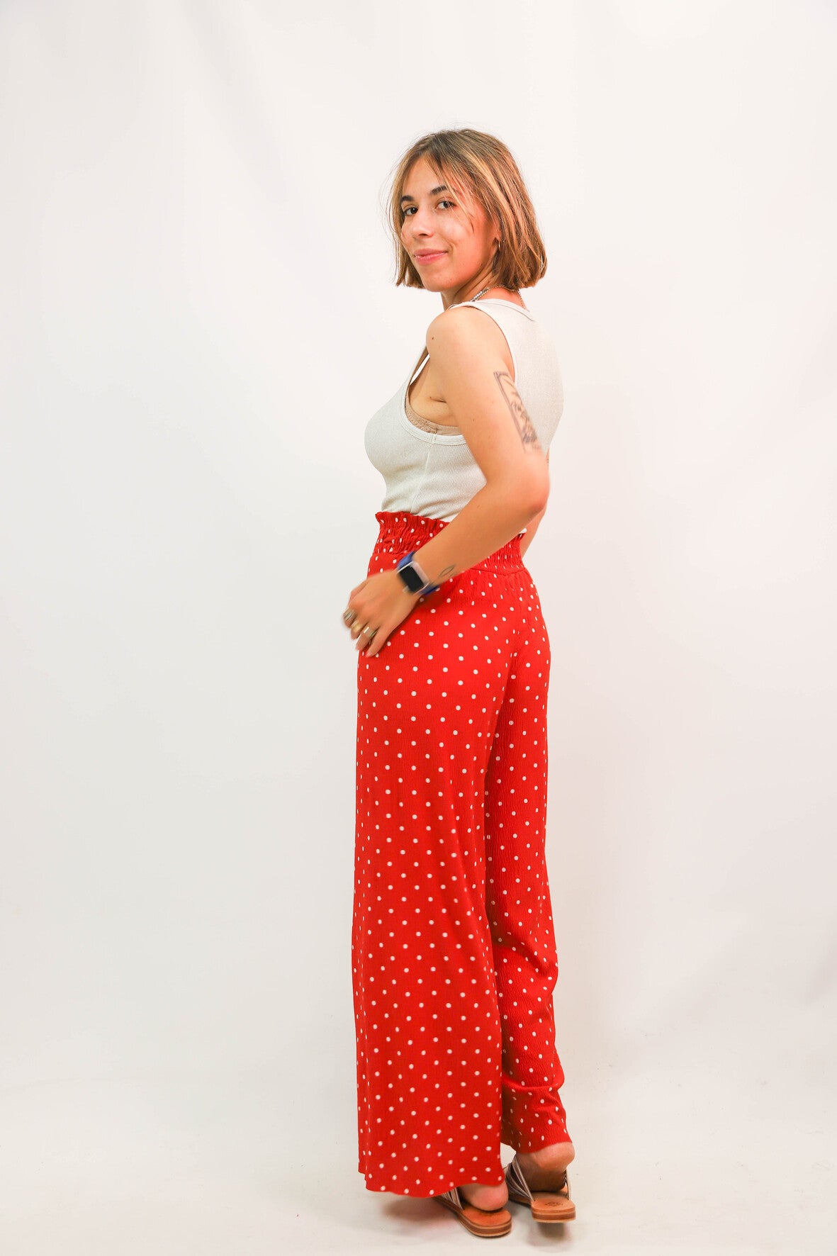 Pantalon terracotta à pois Bershka Taille XS