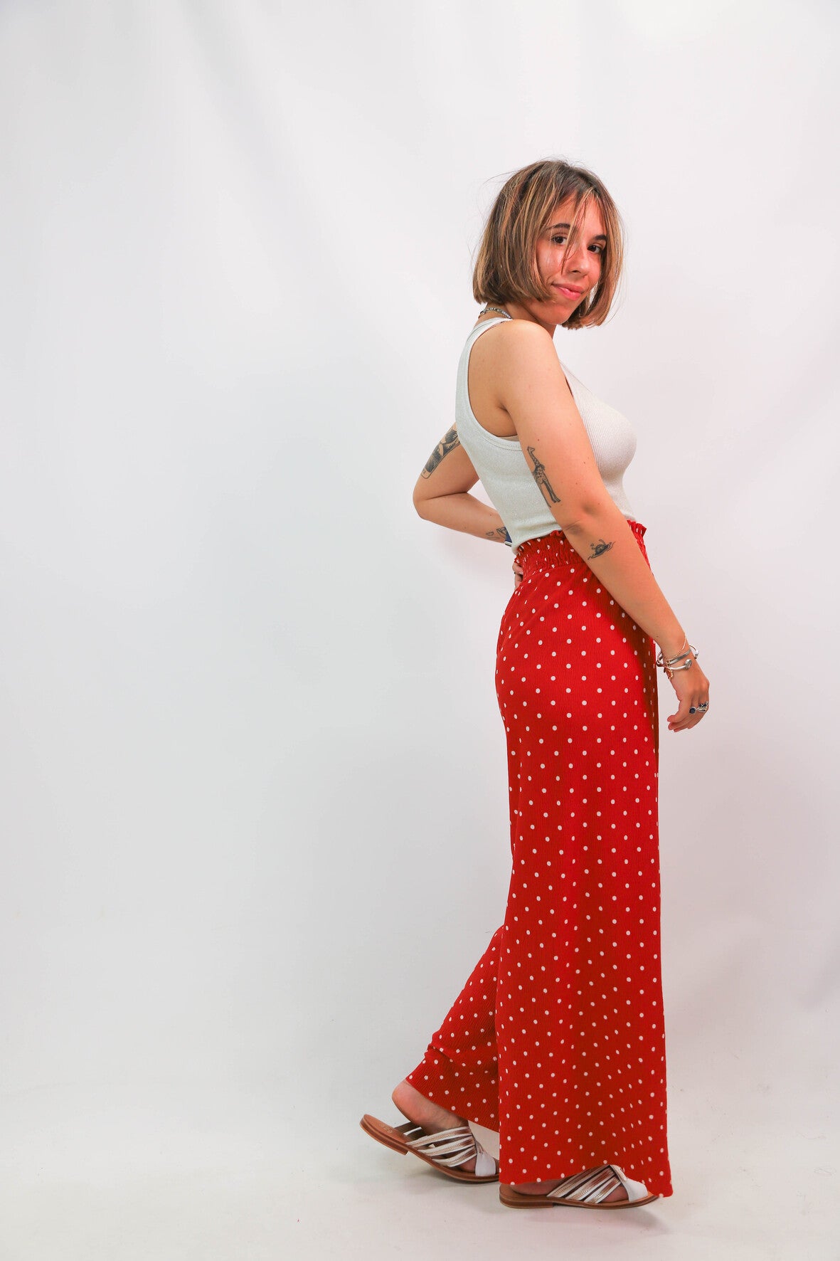 Pantalon terracotta à pois Bershka Taille XS