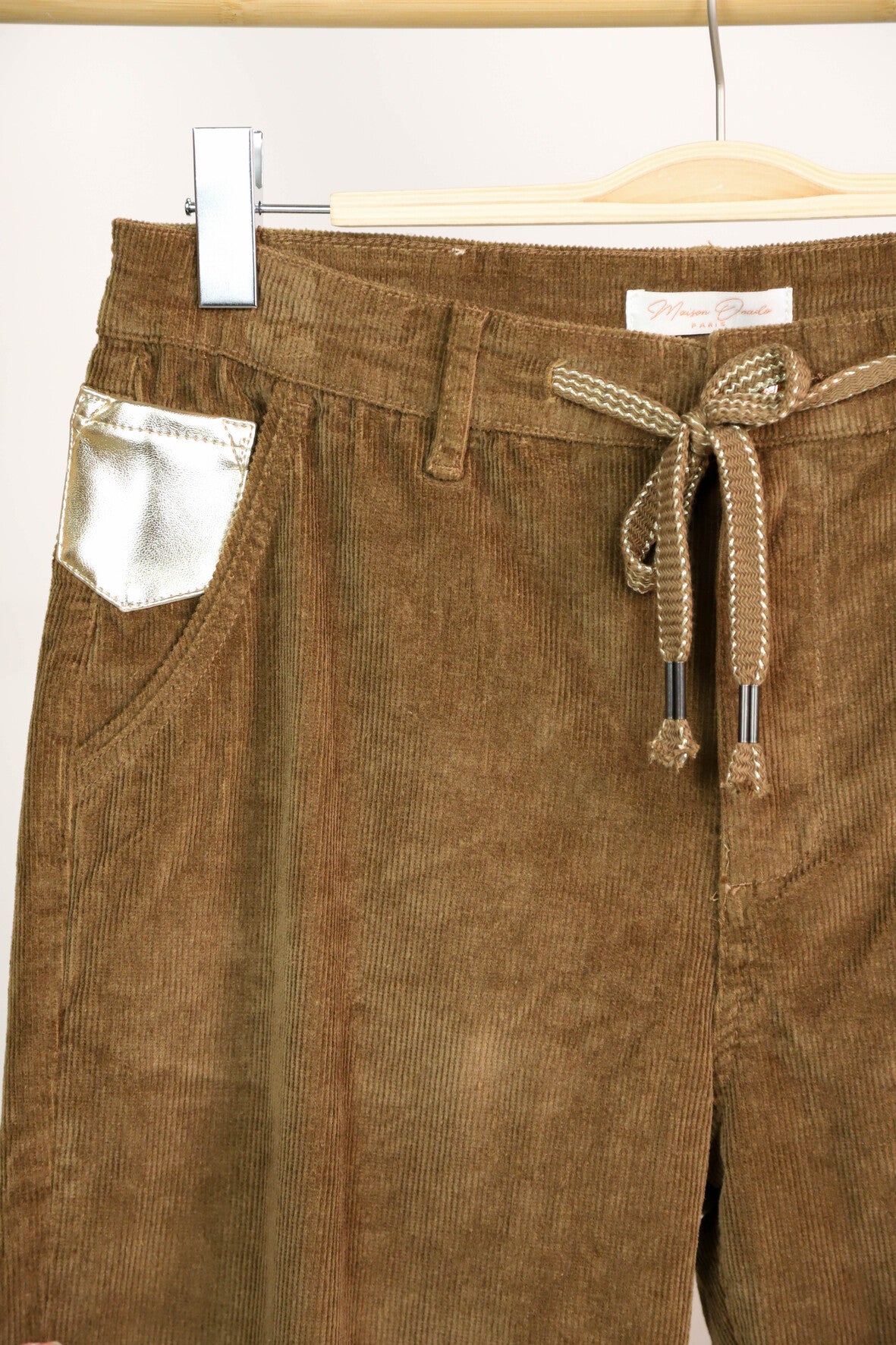 Pantalon marron en velours, lacet à nouer à la ceinture, Maison Onado Taille XXL  - NEUF