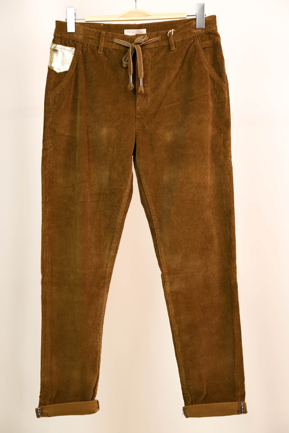 Pantalon marron en velours, lacet à nouer à la ceinture, Maison Onado Taille XXL  - NEUF