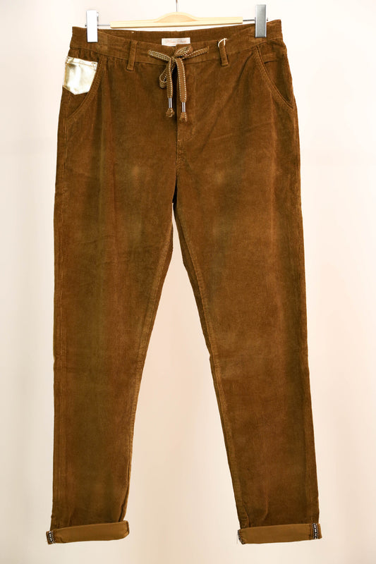 Pantalon marron en velours, lacet à nouer à la ceinture, Maison Onado Taille XXL  - NEUF