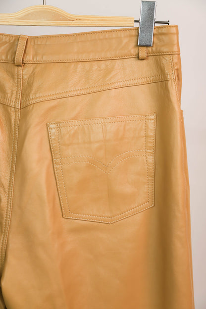 Pantalon camel en cuir véritable, doublure intérieure - Galerie Birkemeyer Taille XL /42