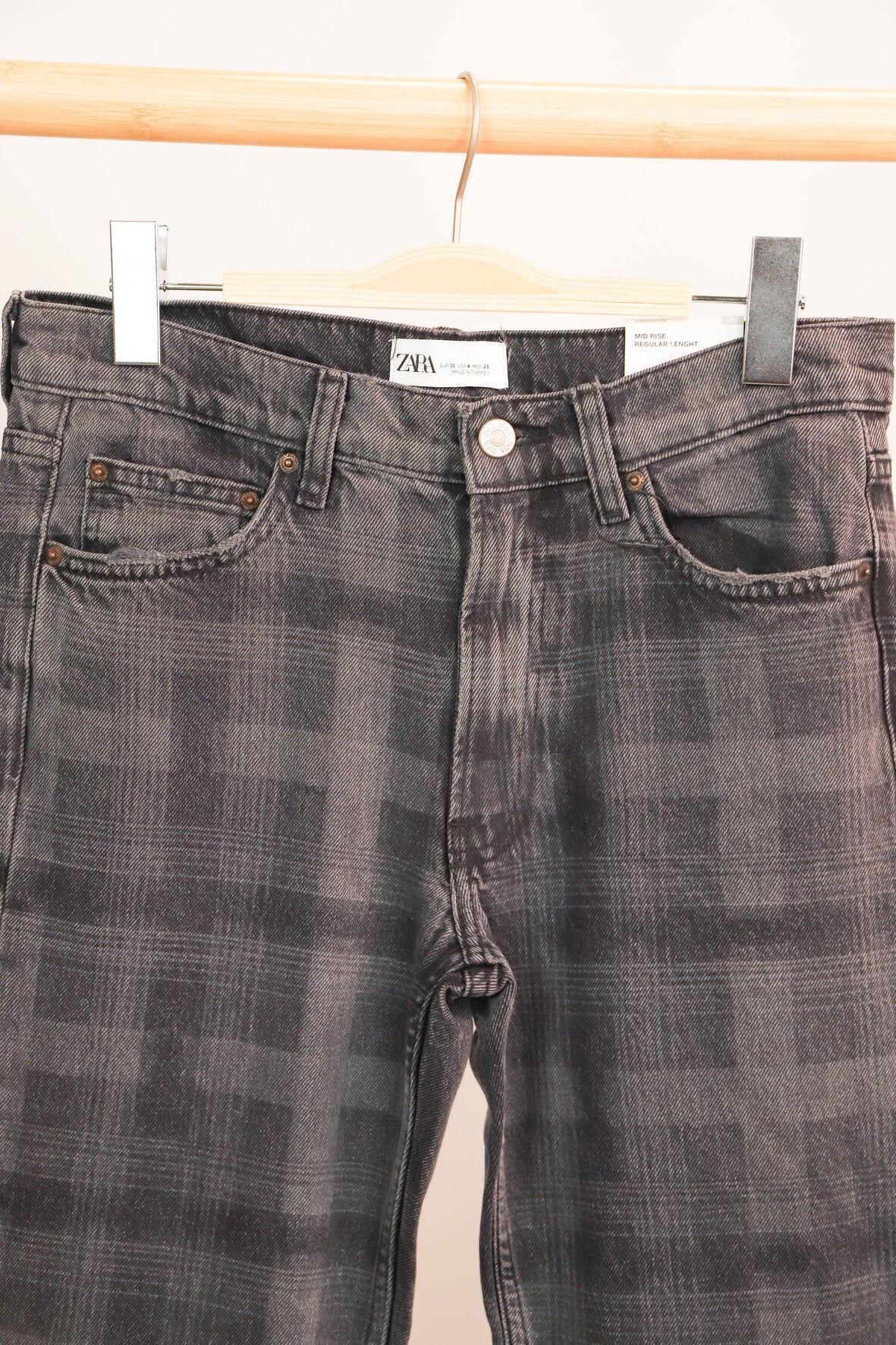 Jean gris coupe droite à motifs carreaux ZARA Taille S - NEUF