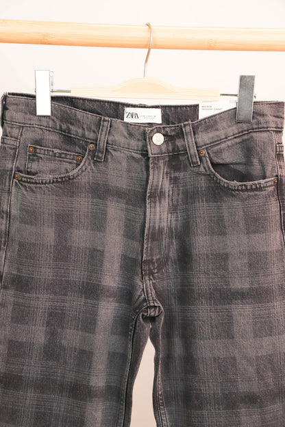 Jean gris coupe droite à motifs carreaux ZARA Taille S - NEUF