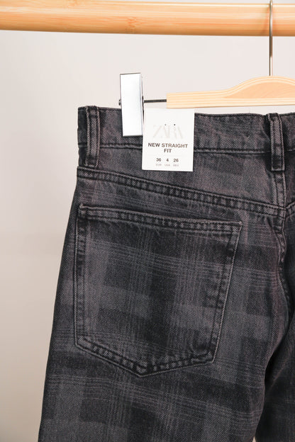 Jean gris coupe droite à motifs carreaux ZARA Taille S - NEUF