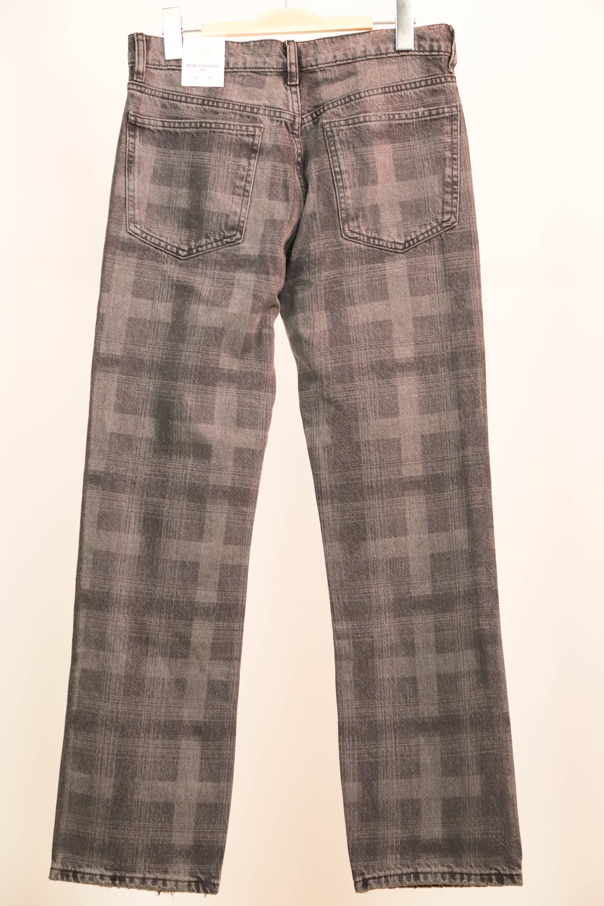 Jean gris coupe droite à motifs carreaux ZARA Taille S - NEUF