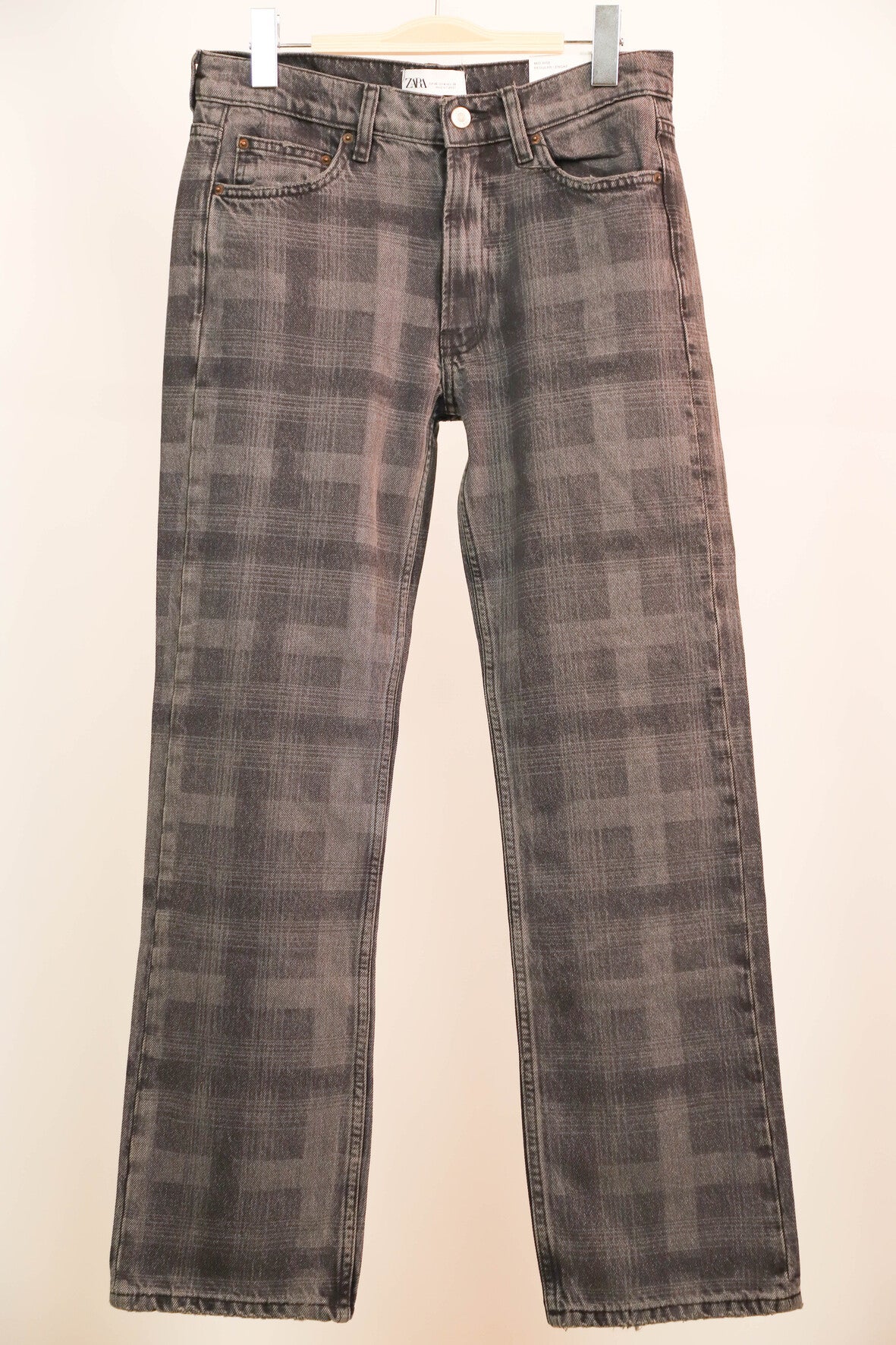 Jean gris coupe droite à motifs carreaux ZARA Taille S - NEUF