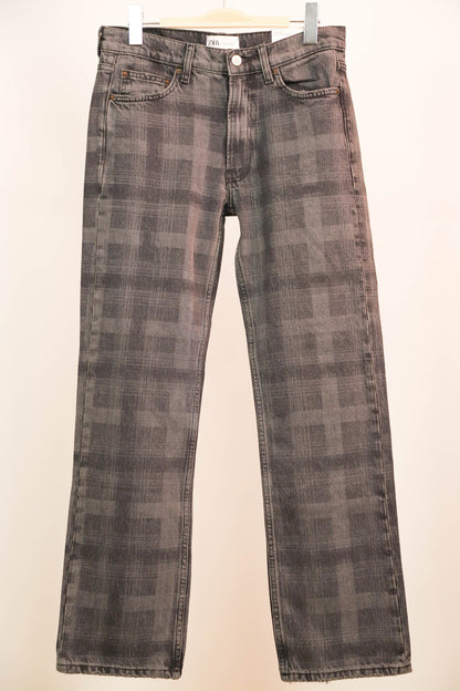Jean gris coupe droite à motifs carreaux ZARA Taille S - NEUF