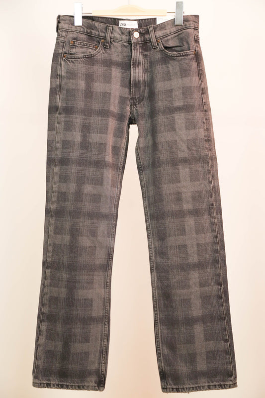 Jean gris coupe droite à motifs carreaux ZARA Taille S - NEUF