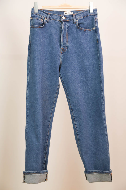 Pantalon bleu taille haute coupe large Na-Kd Taille L - 40
