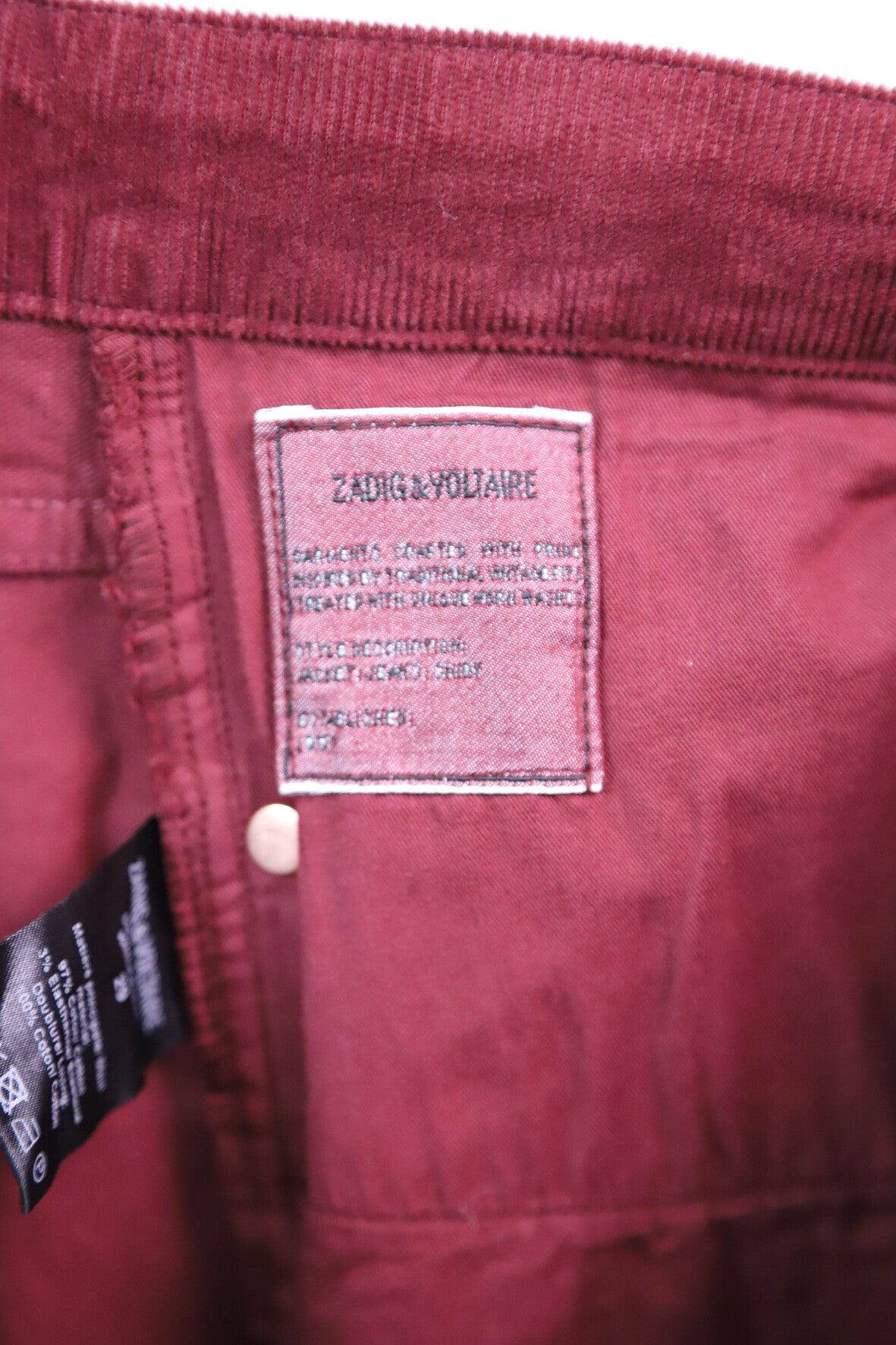 Pantalon rouge bordeaux en velours côtelé  Zadig et Voltaire, Taille L