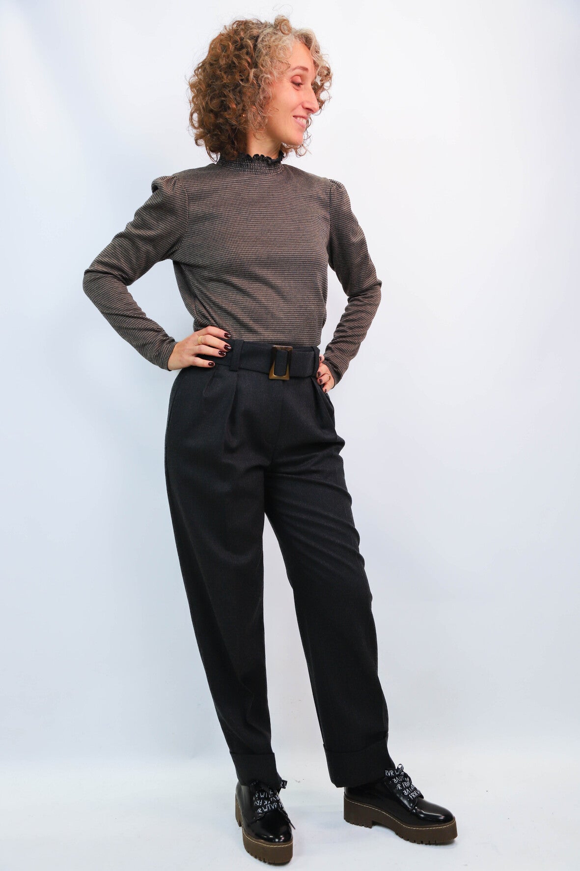 Haut beige et noir Mango Taille S