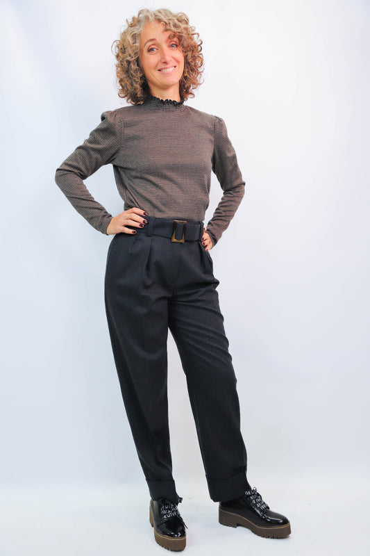 Haut beige et noir Mango Taille S