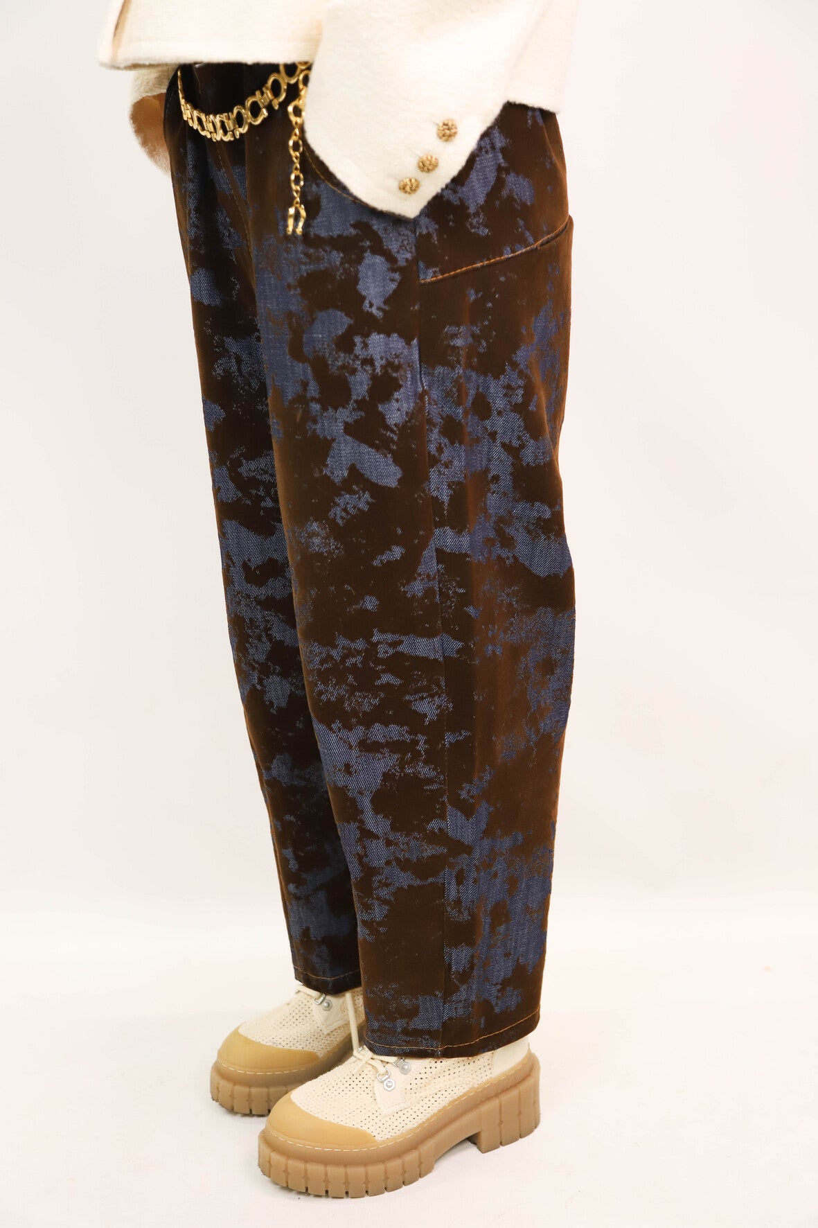Jean bi-matière bleu et marron Adilynn Taille M - NEUF