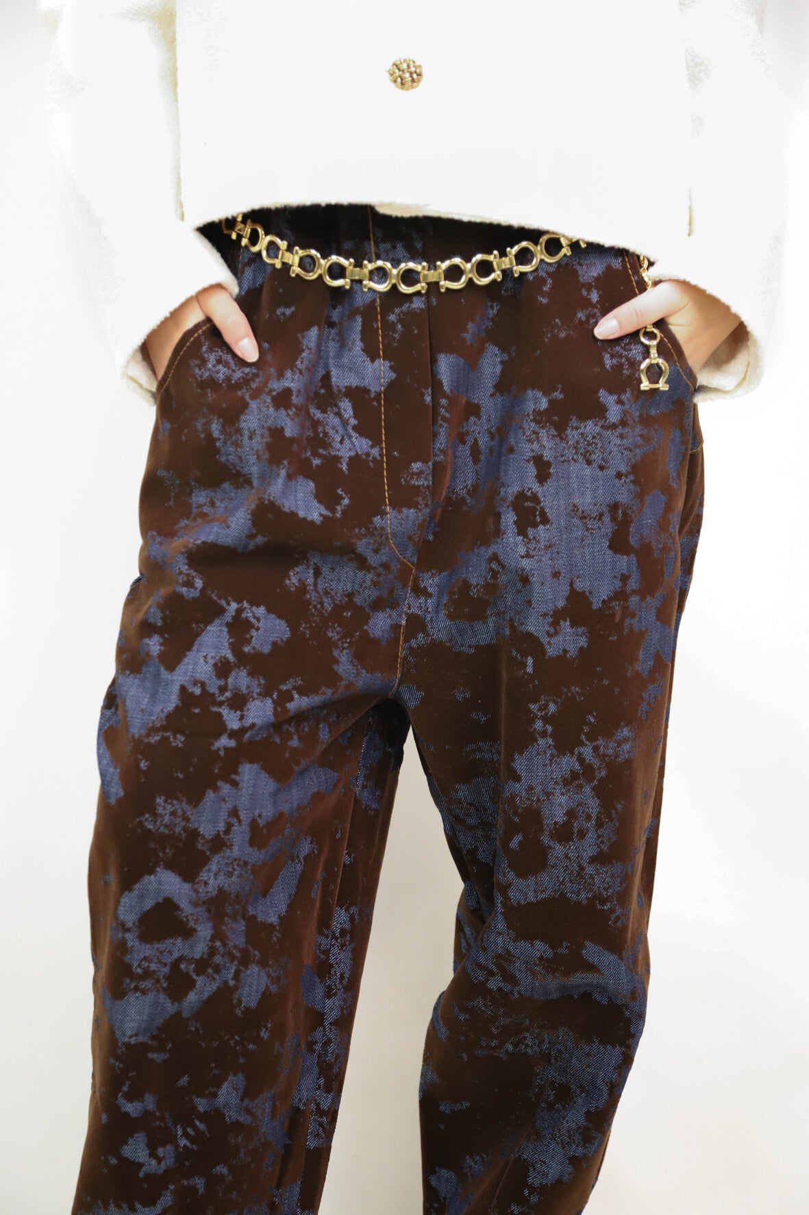 Jean bi-matière bleu et marron Adilynn Taille M - NEUF