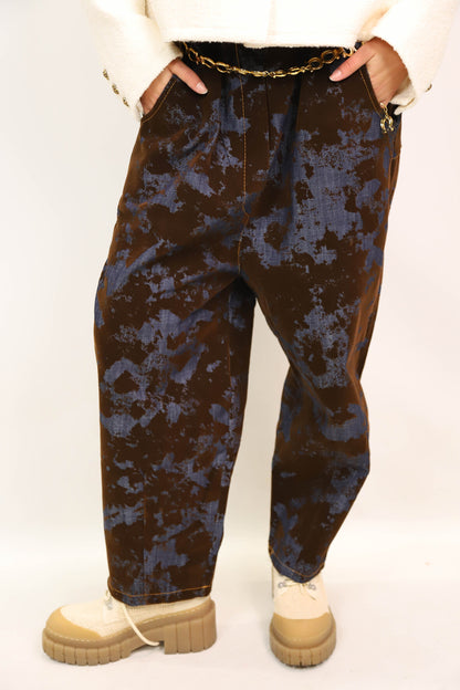 Jean bi-matière bleu et marron Adilynn Taille M - NEUF
