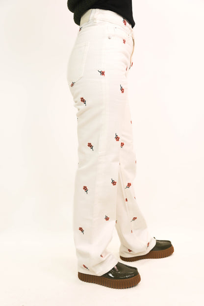 Jean blanc jambes larges avec motifs fleurs BZB Taille XS