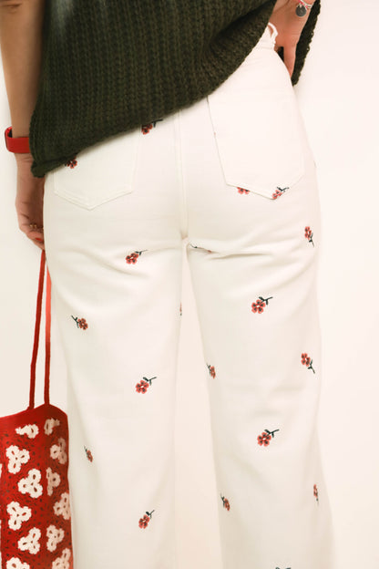Jean blanc jambes larges avec motifs fleurs BZB Taille XS