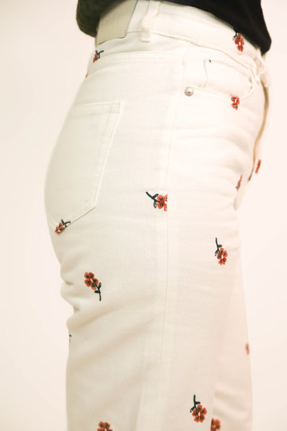 Jean blanc jambes larges avec motifs fleurs BZB Taille XS