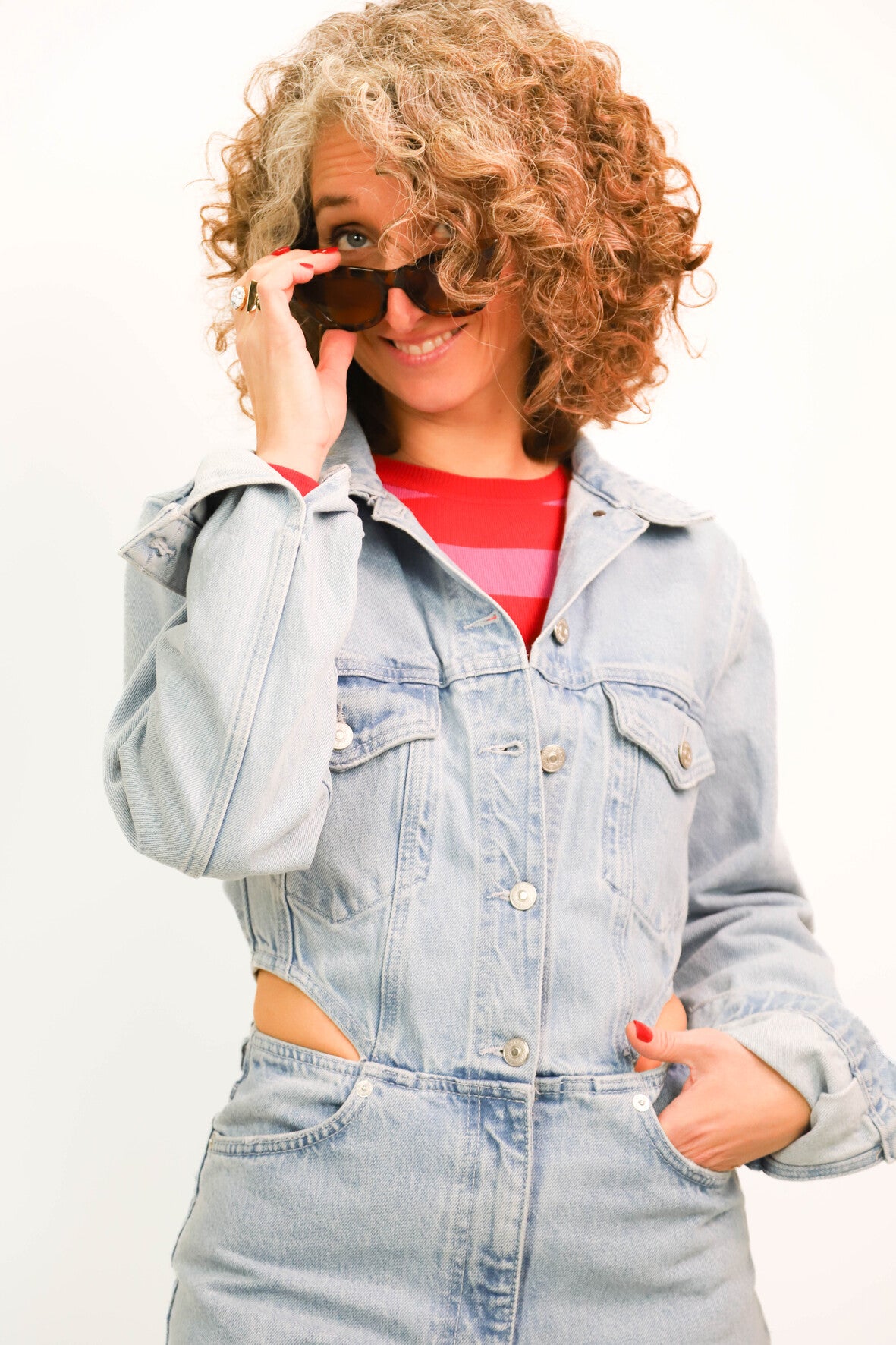 Combi short en jean bleu clair, ouverte sur les hanches, Zara Taille S