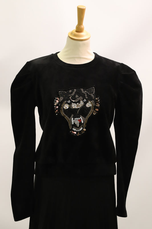 Sweat très doux noir motif tête de tigre  GUESS taille S