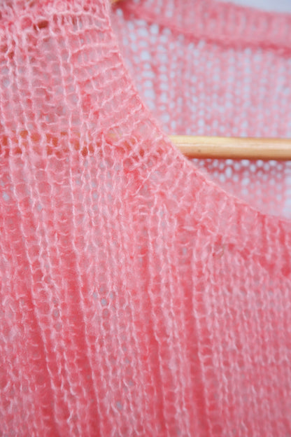Pull manches courtes rose fait main Taille M