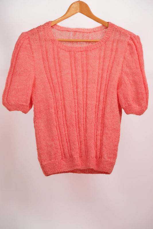 Pull manches courtes rose fait main Taille M