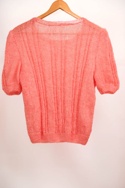 Pull manches courtes rose fait main Taille M