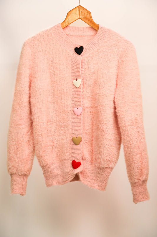 Gilet rose boutons coeur multicolores Taille S
