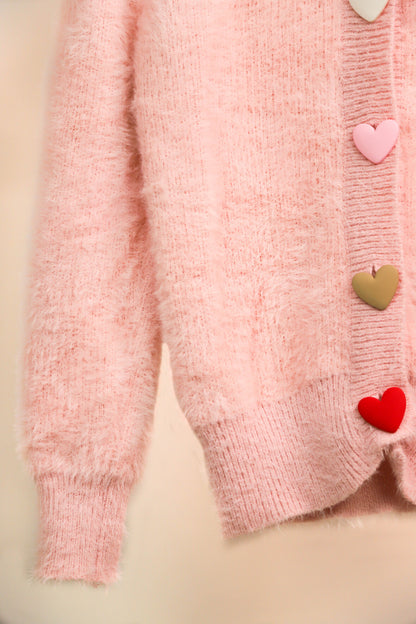 Gilet rose boutons coeur multicolores Taille S