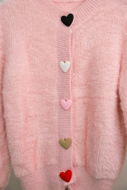 Gilet rose boutons coeur multicolores Taille S