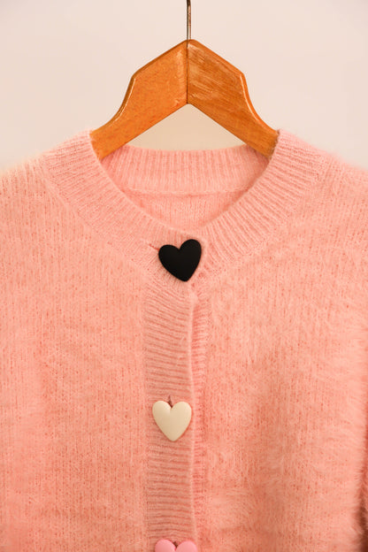 Gilet rose boutons coeur multicolores Taille S