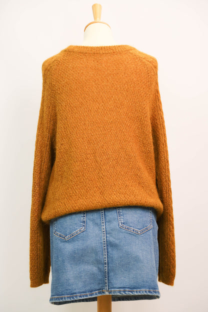 Pull jaune doré à col rond, maille torsadée fils dorés DPH Taille L
