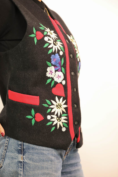 Gilet sans manches noir avec motif floral, Naf Naf, Taille S