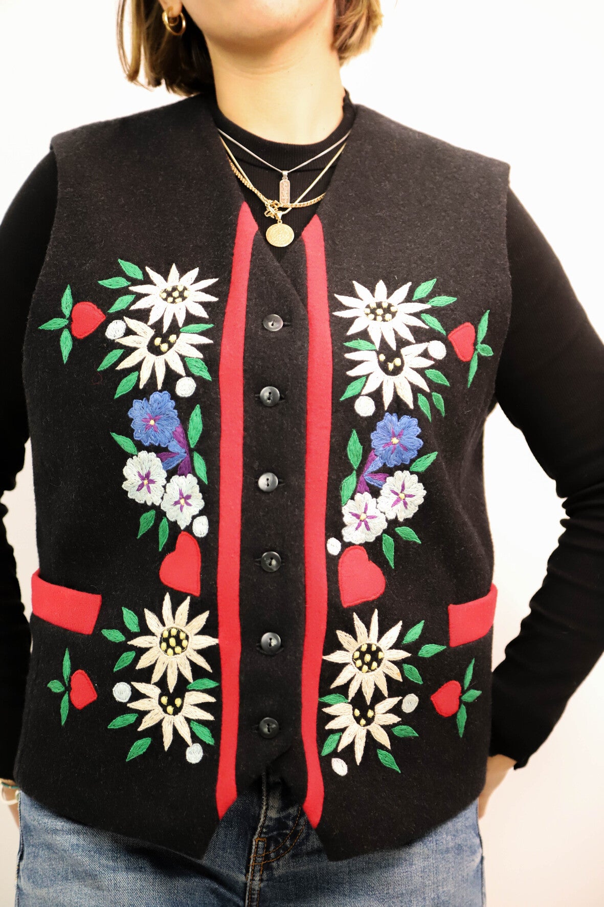 Gilet sans manches noir avec motif floral, Naf Naf, Taille S