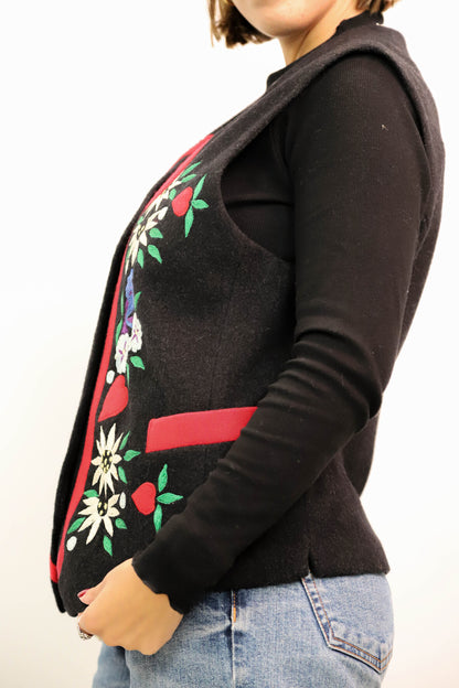 Gilet sans manches noir avec motif floral, Naf Naf, Taille S