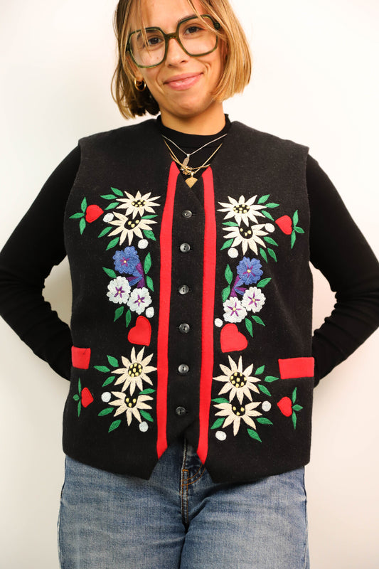 Gilet sans manches noir avec motif floral, Naf Naf, Taille S