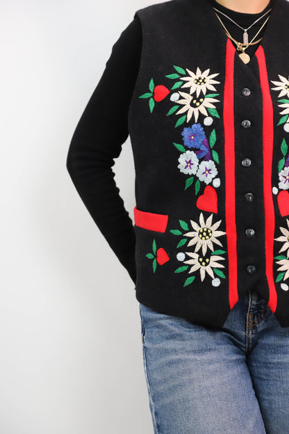 Gilet sans manches noir avec motif floral, Naf Naf, Taille S