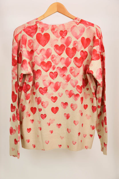 Pull beige coeurs roses Taille XL