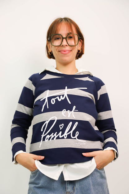 Sweat fin bleu et gris A bicyclette Taille S - NEUF
