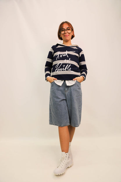 Sweat fin bleu et gris A bicyclette Taille S - NEUF