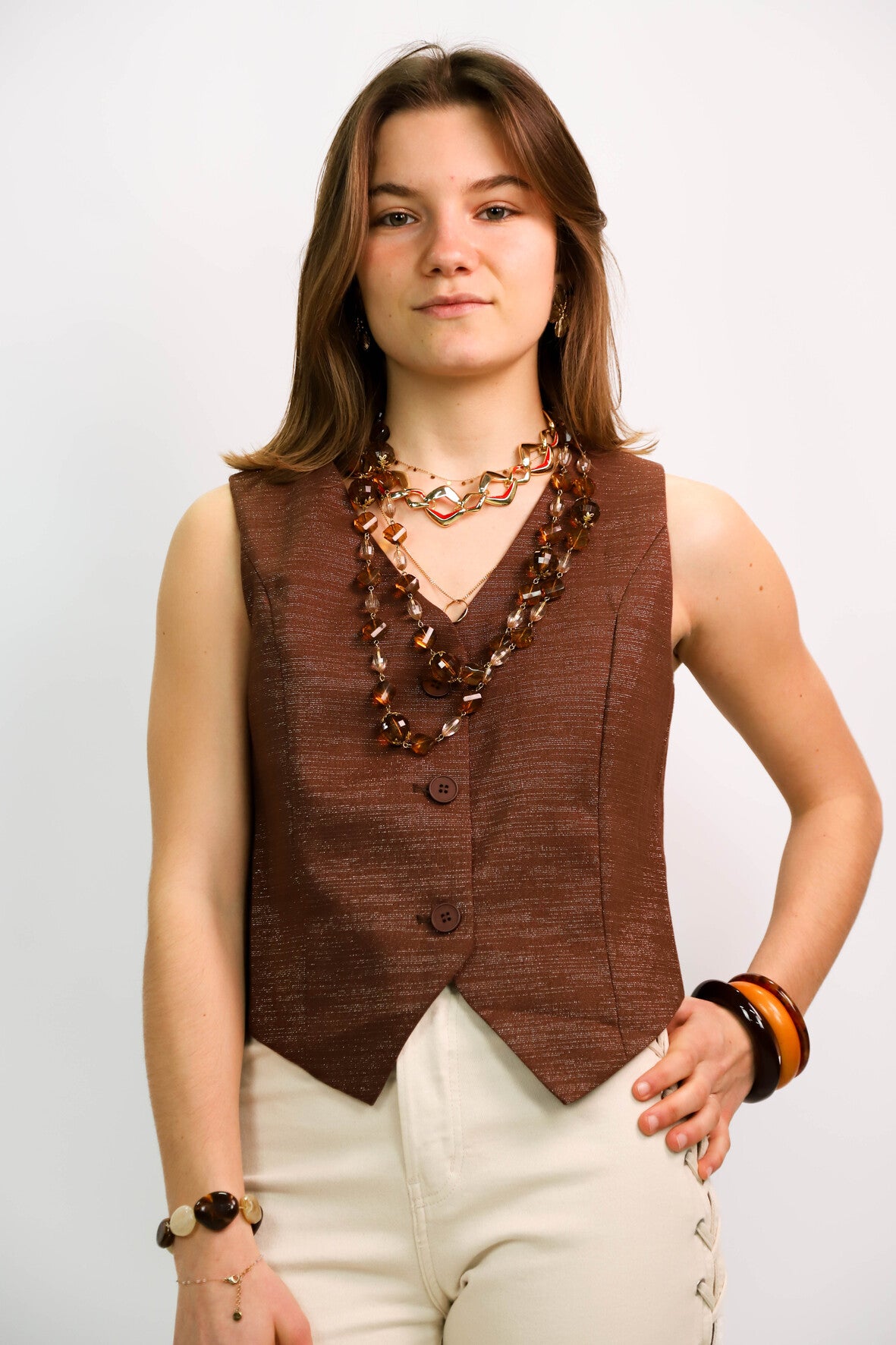 Gilet sans manches marron Emma Ella Taille M - NEUF