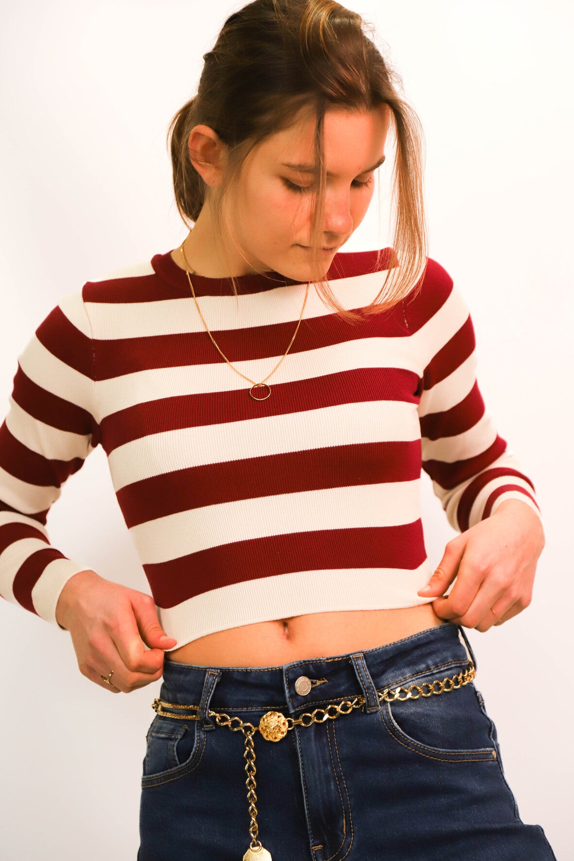 Pull rayé rouge et blanc Zara Taille M