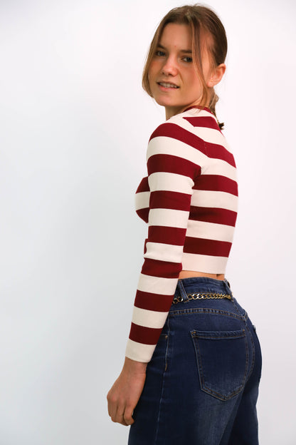 Pull rayé rouge et blanc Zara Taille M